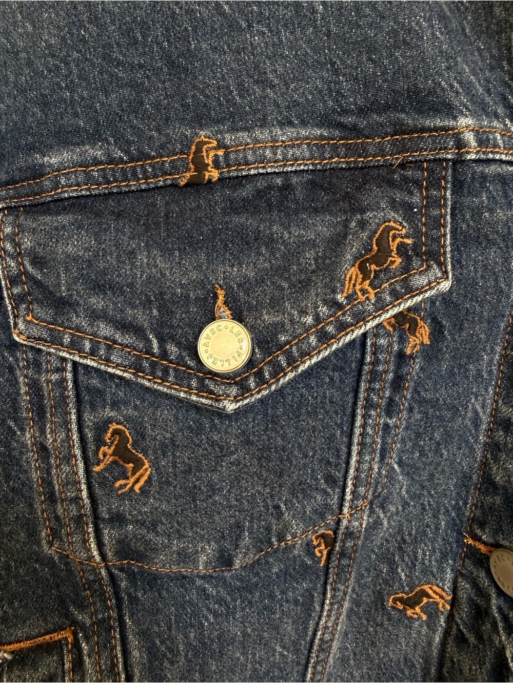Avec Les Filles Blue Denim Jacket with Horse Embroidery - Picture 6 of 12